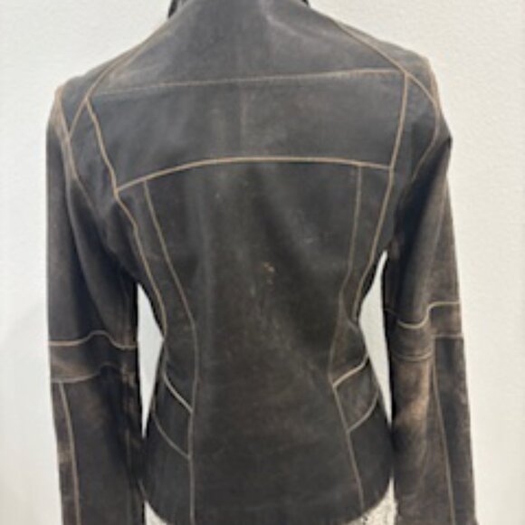 Andrew Marc New York Brown Distressed Leather Moto Jacket Small - Picture 5 of 9